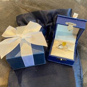 14k White Gold Plated Yellow Sapphire Pear Ring